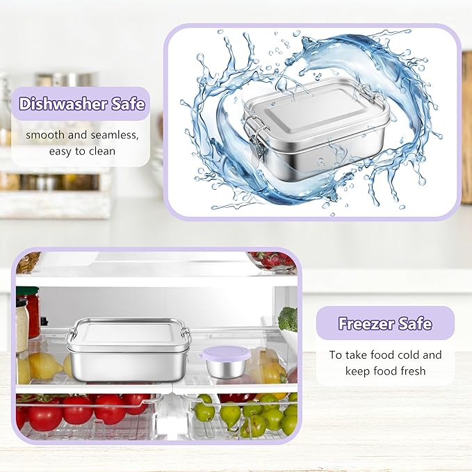 HaWare Lunch Box, 29oz (850ML) Stainless Steel Bento Box with Condiment Container and Carrying Bag, 3 Compartment Food Container for Kids and Adults, Leak-Proof Metal Snack Box, Dishwasher Safe