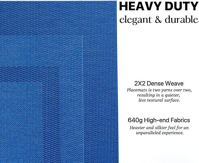 LEXMORE Placemats Set of 4 Vinyl/Plastic Woven Place Mats for Kitchen Table Indoor/Outdoor Washable Placemat Wipeable Dining Table Mats(Navy Cube)