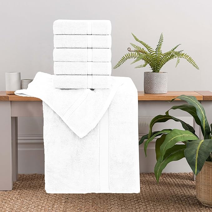 GOLD TEXTILES Premium White 100% Cotton Bath Towels Set (24 Pack, 24 x 50 Inch) High Absorbency Multipurpose Quick Drying Pool Gym Hotel Spa Bath Towel (24, White)