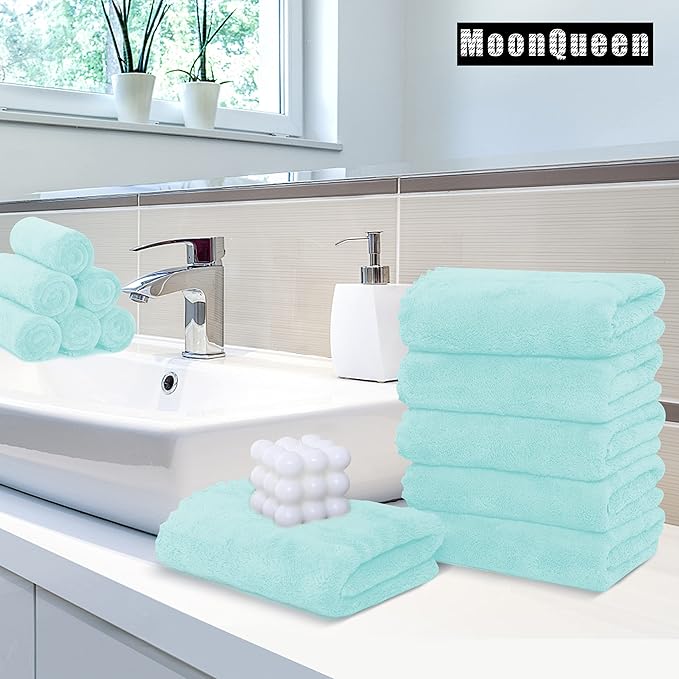 MOONQUEEN 18 Pack Premium Hand Towels - Quick Drying - Microfiber Coral Velvet Highly Absorbent Towels - Multipurpose Use as Hotel, Bathroom, Shower, Spa, Hand Towel 16 x 28 inches (Frozen Blue)