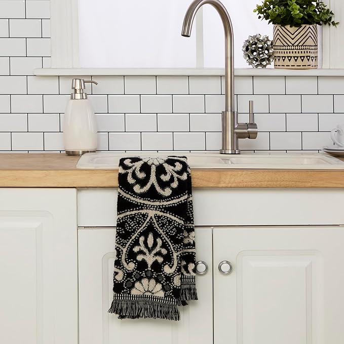 SKL Home Amherst Medallion 100% Cotton Premium Bath Towel, 600 GSM, Soft & Absorbent, Reversible Jacquard, Black