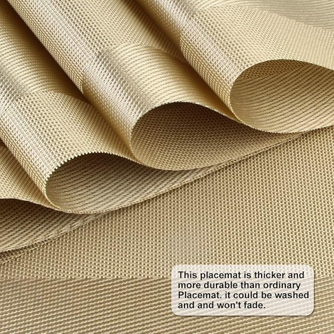 DACHUI Placemats Set of 4, Stylish Woven Place Mats for Dining Table, Washable & Durable PVC Table Mats (Gold)
