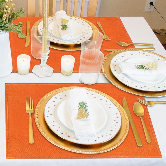 Niviy Orange Thanksgiving Fall Placemats Set of 4, 12x18 Inch Washable Easy to Clean Heat-Resistant Anti-Skid Indoor Outdoor Table Mats for Holiday Party Kitchen Dining Room Decoration