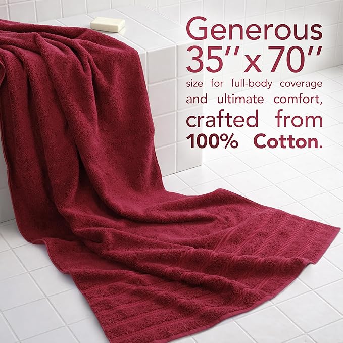 American Soft Linen 35x70 Jumbo Large Bath Towel, 600 GSM 100% Cotton Turkish Bath Sheet, Oversized Luxury Bath Towel for Bathroom Beach and Pool, Bordeaux