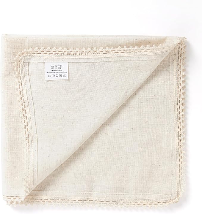 ACCENTHOME 18x18 inch Cotton Dinner Napkins - Set of 6, Beige, Printed, Linen Blend, Perfect for Family Dinners, Weddings & Everyday Use