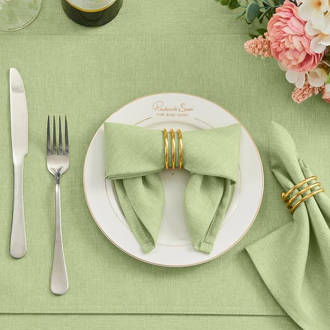 Cloth Napkin Set of 8 Square Washable Reusable Linen Fabric Polyester for Kitchen Dinner Dining Restaurants Wedding Party Banquet Table(Mint Green/17x17 Inch)