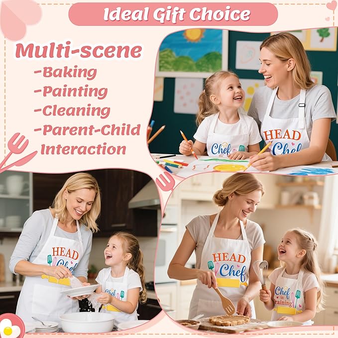 R HORSE 2Pcs Adults Kids Matching Apron Set - Parent and Child Adjustable Kitchen Apron with 2 Pockets - Mommy and Me Matching Gift for Women Kid Cooking Baking Painting Training Gardening
