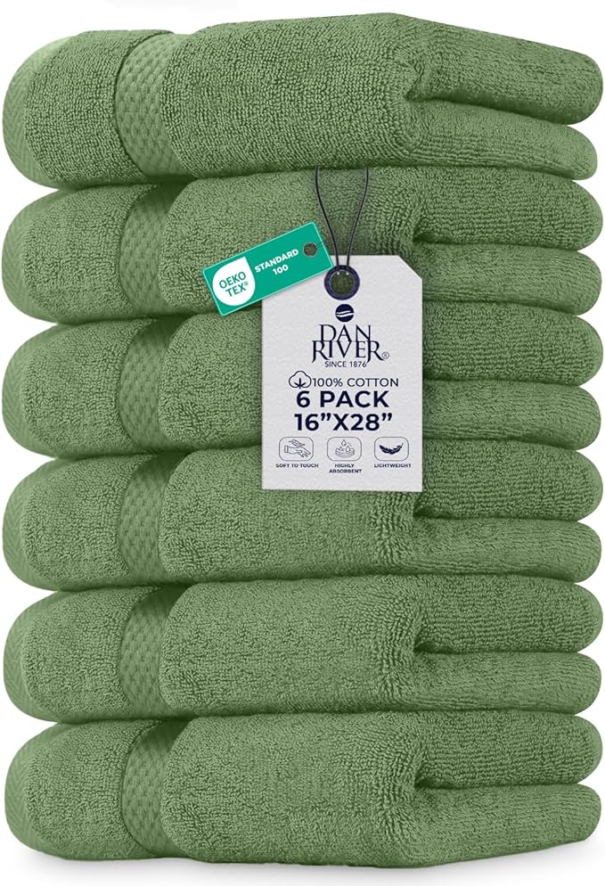 DAN RIVER Luxury Hand Towel – Soft, Absorbent, Quick-Drying, Premium Cotton Towel, Perfect for Everyday Use, 16x28 Inches - Sage Green