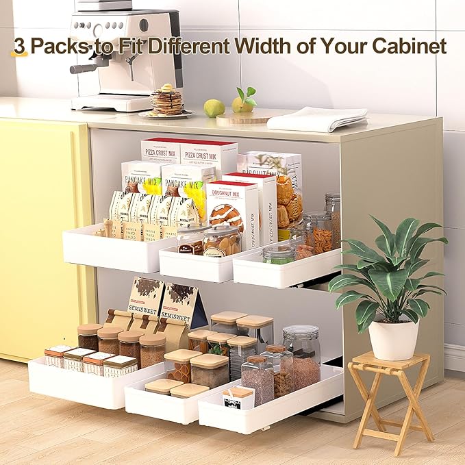 Heavy Duty Pull Out Kitchen Cabinet Organizer,ABS Material Prevent Rust Kitchen Organization,No Punch for Cupboard, Bathroom Cabinet Organizer, Pantry, Slide Out Drawers Shelf Storage,3 Size
