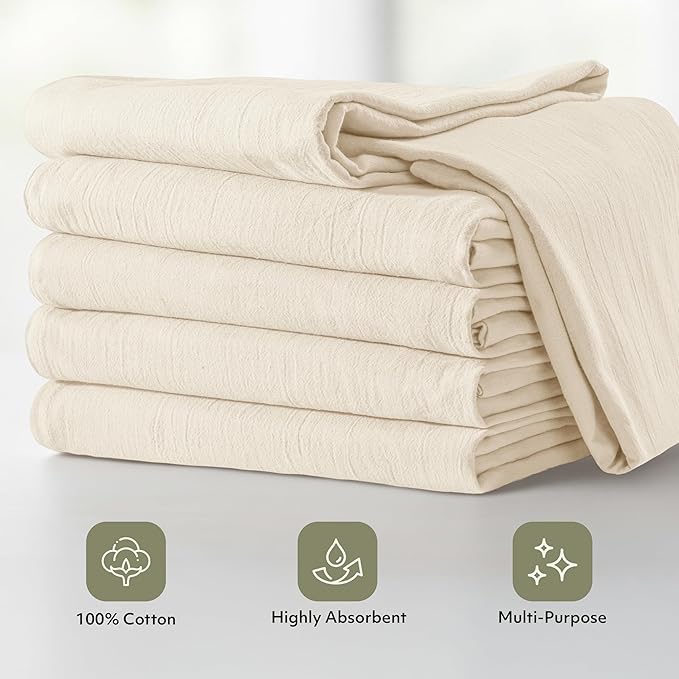 Utopia Kitchen Natural Flour Sack Towels [12 Pack - 28 x 28 Inch] 100% Cotton Tea Towels for Cleaning & Drying - Highly Absorbent Kitchen Dish Cloth