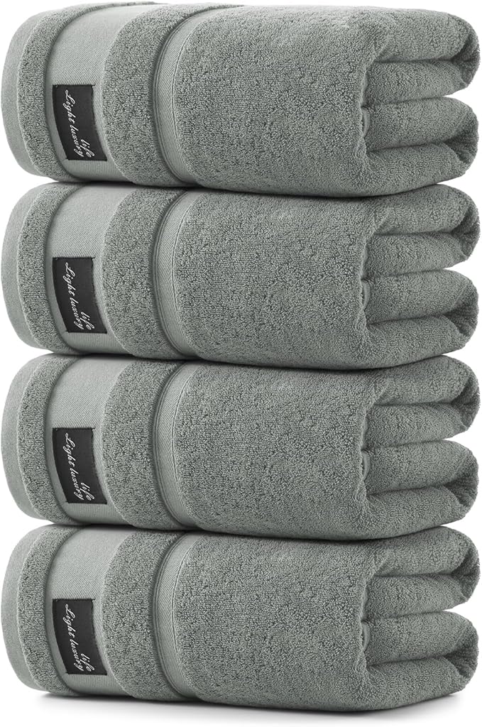 REDKISS 4 Pack Large Bath Towels Set, 100% Cotton, 31x63 in, Heavyweight 760G, Highly Absorbent & Quick Dry, Super Soft Luxury Towels for Bathroom,Hotel Collection - Gary
