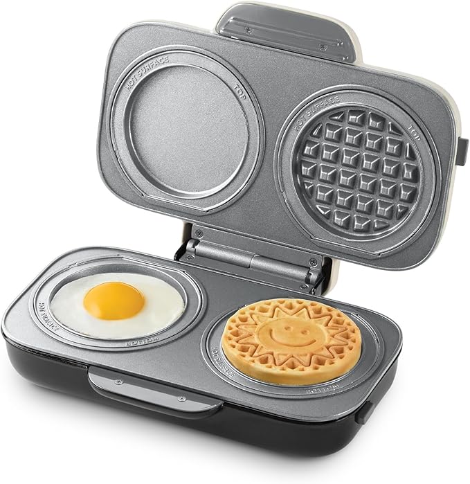 Dash MultiMaker® Double Mini Maker System - Dual Ceramic Nonstick Cooking Surfaces - Built-In Cord Wrap - Makes 4-Inch Waffles - Cream, 6 Plates