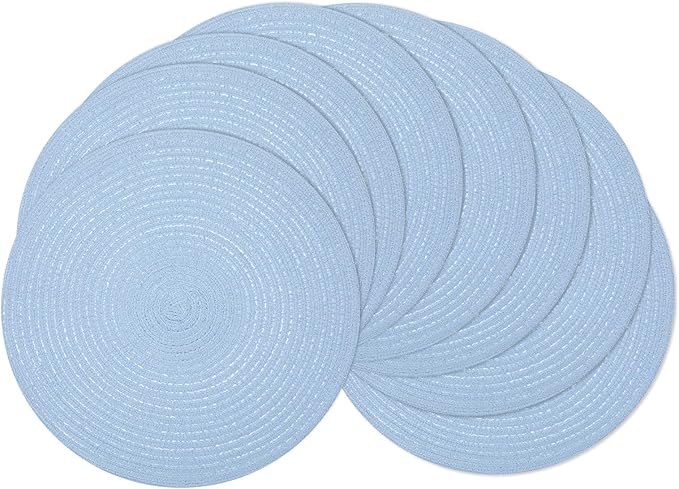 SHACOS Round Braided Placemats Set of 8 Washable 15 inch Round Non Slip Table Place Mats for Dining Tables Wedding Party Decor (Light Blue, 8)