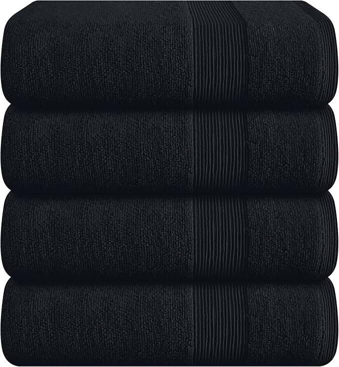 Belizzi Home 4 Pack Bath Towel Set 27x54, 100% Ring Spun Cotton, Ultra Soft Highly Absorbent Machine Washable Hotel Spa Quality Bath Towels for Bathroom, 4 Bath Towels Black