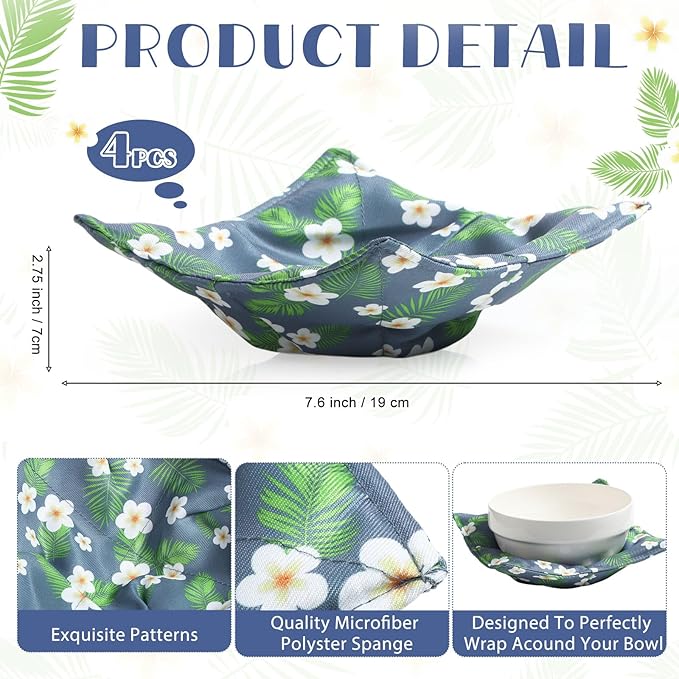 Cunhill 4 Pcs Cotton Microwave Bowl Cozy Holders for Hot Food Hot Pads Soup Bowl Potholders Heat Resistant Multipurpose Quilted Safe Holders for Kitchen Plate Supply(Navy Blue,Flower Style)