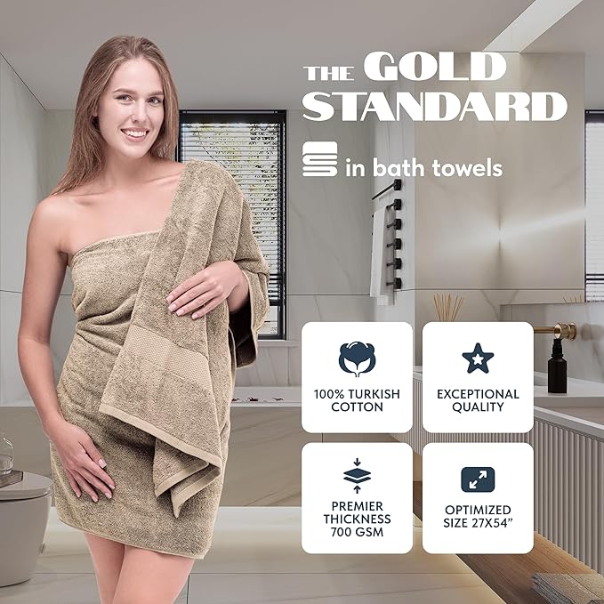 White Classic Luxury Bath Towels Set of 4 Large - 700 GSM Cotton Ultra Soft Bath Towels 27x54 | Highly Absorbent and Quick Dry | Hotel Towels for Bathroom Luxury, Plush Shower Towels, Taupe