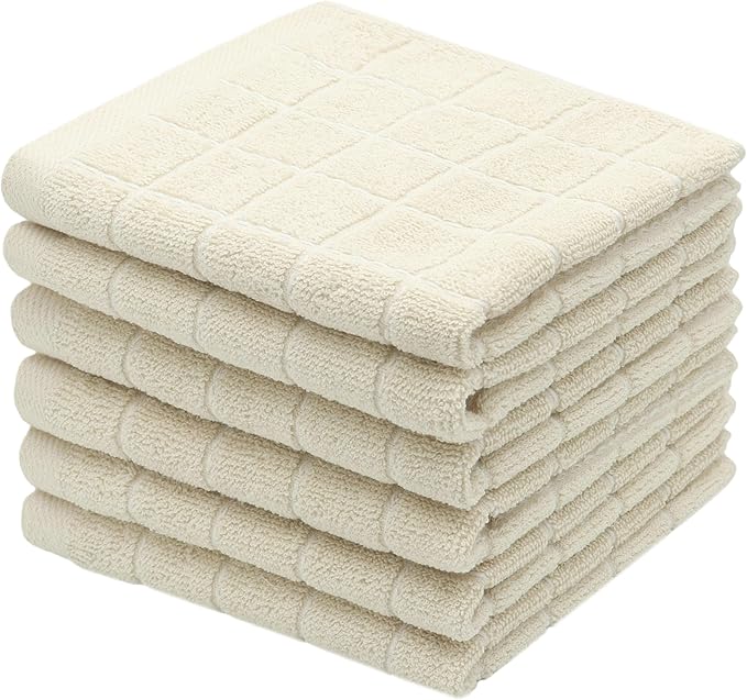 Natural Cotton Dish Cloths Waffle Weave Kitchen Towels,Ultra Absorbent Quick Drying Dish Towels, Soft Comfort Cleaning Cloth Washcloths, Set of 6 (Beige, 12 x 12 Inches)