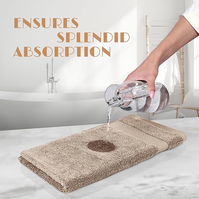 White Classic Taupe Washcloths Set for Body and Face Towel, Cotton Wash Cloths Bulk 12 Pack, Spa Fingertip Wash Clothes 12x12 Inch, Soft Absorbent Gym Towels