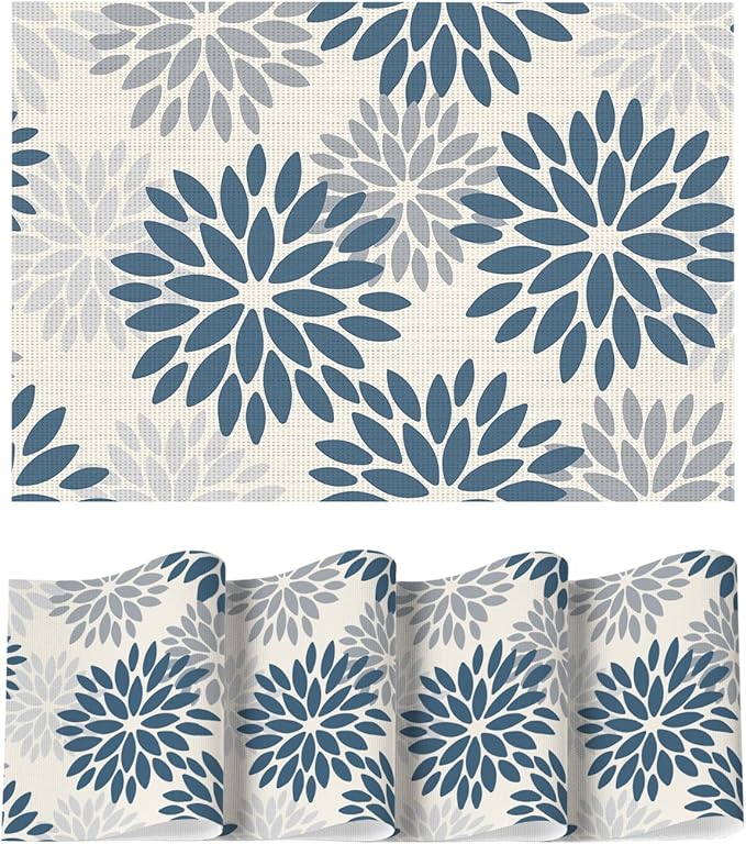Artoid Mode Floral Vinyl Placemats Set of 4, Washable Heat Resistant Non-Slip Woven Plastic PVC Place Mats for Farmhouse Holiday Party Kitchen Dining Decor