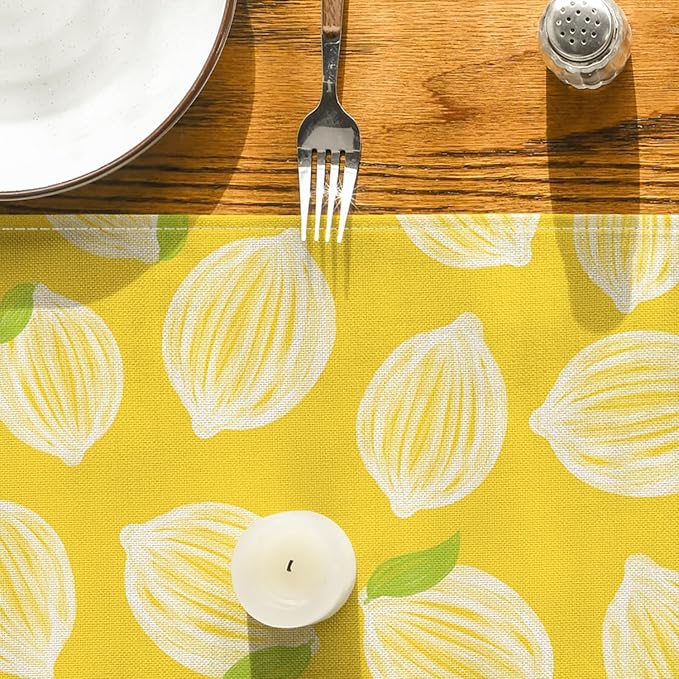 Artoid Mode Yellow Leaves Lemon 210 GSM Summer Table Runner, Seasonal Kitchen Dining Table Decoration for Home Party Decor 13x36 Inch