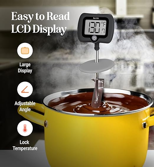 Digital Candy Thermometer with Pot Clip, 10" Long Stainless Steel Probe, Instant Read Kitchen Thermometer for Cooking, Baking, and Candy Making (Dark Gray)