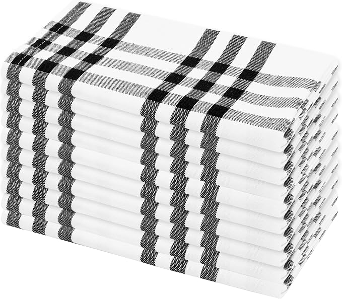 PurpleEssences Homestead Plaid Cloth Napkins - Mitered Corners - Spring Easter Summer - Check Dinner Napkin - Set of 12-100% Cotton - 18x18 Inch - Reusable Washable - Black and White