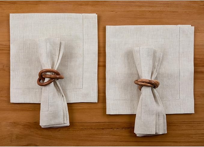 Solino Home Light Natural Linen Napkins Set of 4-100% Pure Linen Hemstitch Dinner Napkins 20 x 20 Inch for Spring, Summer, Mothers Day - Classic Hemstitch