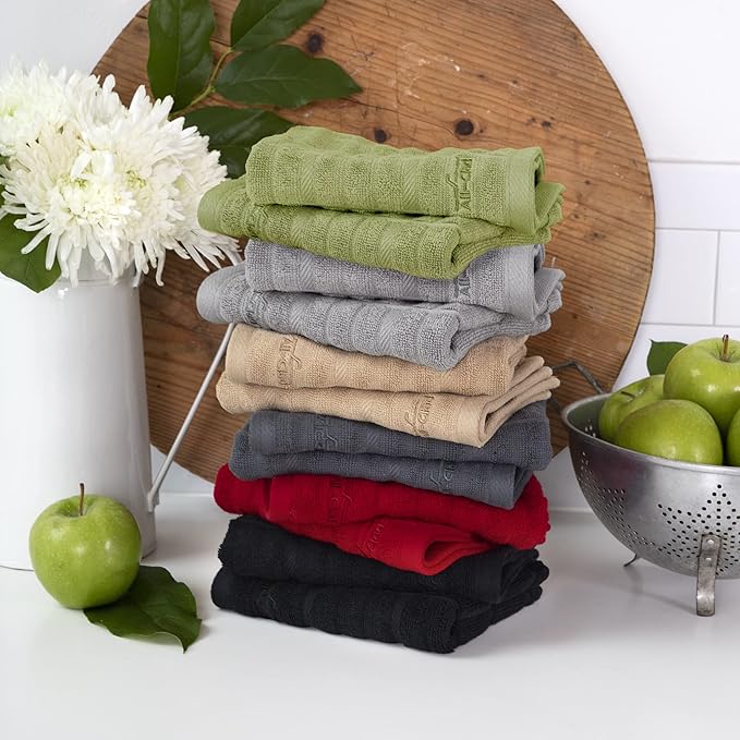 All Clad Premium Solid Dish Cloth Set: Highly Absorbent, Super Soft - 100% Turkish Cotton Terry Looped, 13"x14" Dish Towels for Cleaning & Drying Dishes, Pans, Glassware, or Counters, 6-Pack, Black