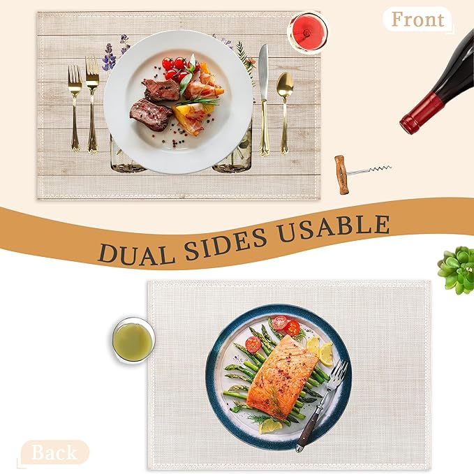 Spring Flowers Placemats Set of 6,Washable Heat Resistant 12×18 Inch Linen Table Mats Floral Place Mats for Party Outdoor Dining Decor