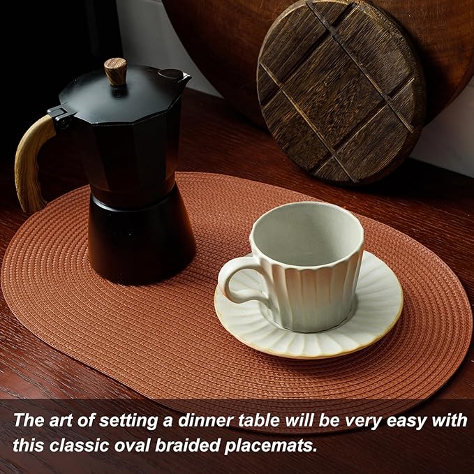 AHHFSMEI Placemats Set of 4 for Dining Table Washable Woven Non-Slip 18x12 inches Placemat Heat-Resistant Durable Table Mats for Dining Table Easy to Clean (Burnt Orange 4)