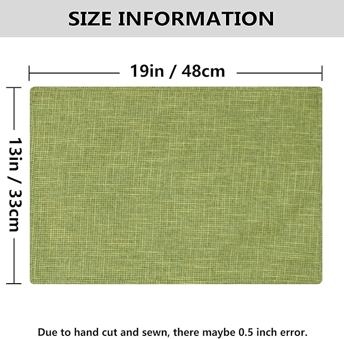 Kevin Textile Burlap Linen Placemats Set of 6 Heat Resistant Dining Table Place Mats Washable Kitchen Table Mats for Dinning Party Holiday Indoor Outdoor, 13 x19 inches, Linden Green