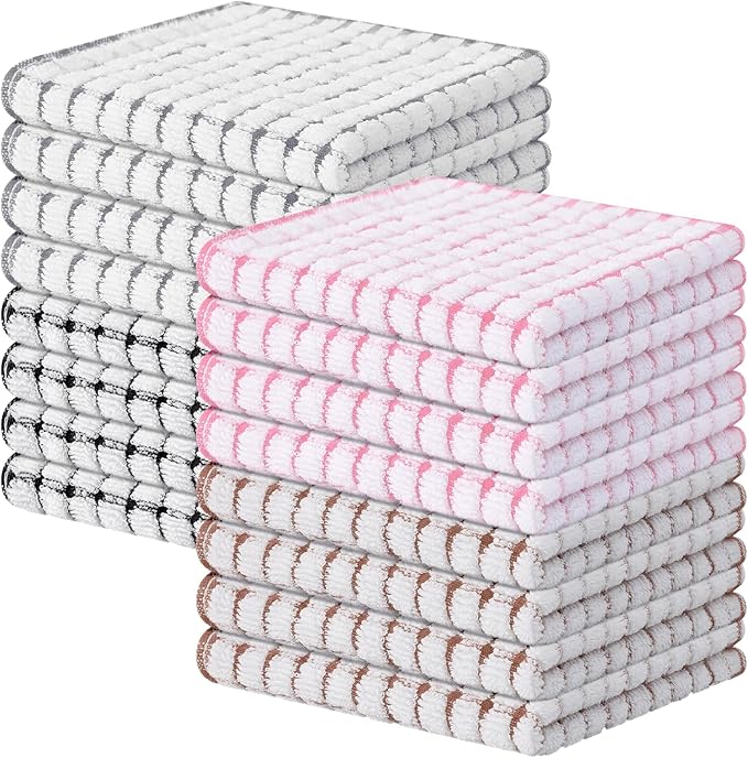 Kitinjoy Cotton 16 Pack Terry Kitchen Dish Cloths, 12 x 12 Inches Super Soft and Absorbent Dish Rags, Quick Drying Dish Towels for Washing Dishes, Mix Color