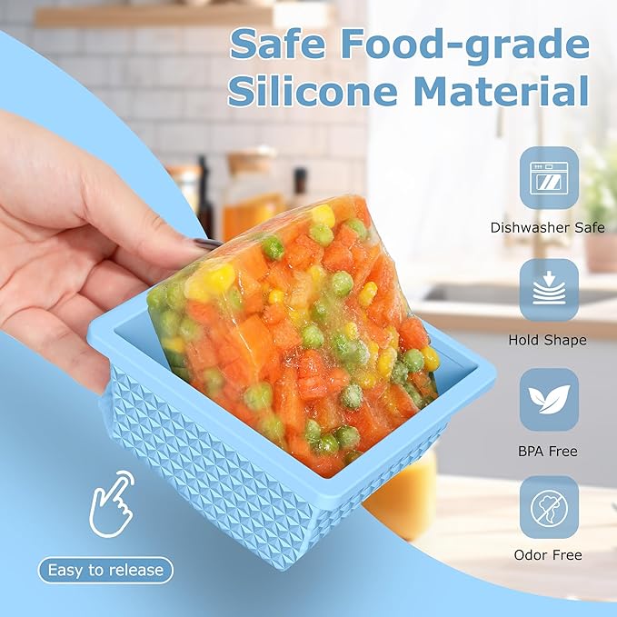 Silicone Freezer Molds for Soup Cube - 2-Cup Freezer Storage Container Tray with Lid,4 Pack Stackable Ice Cube Trays for Portion Control,Food Storage & Meal Prep (Green+Light Blue+Burgundy+Dark Blue)