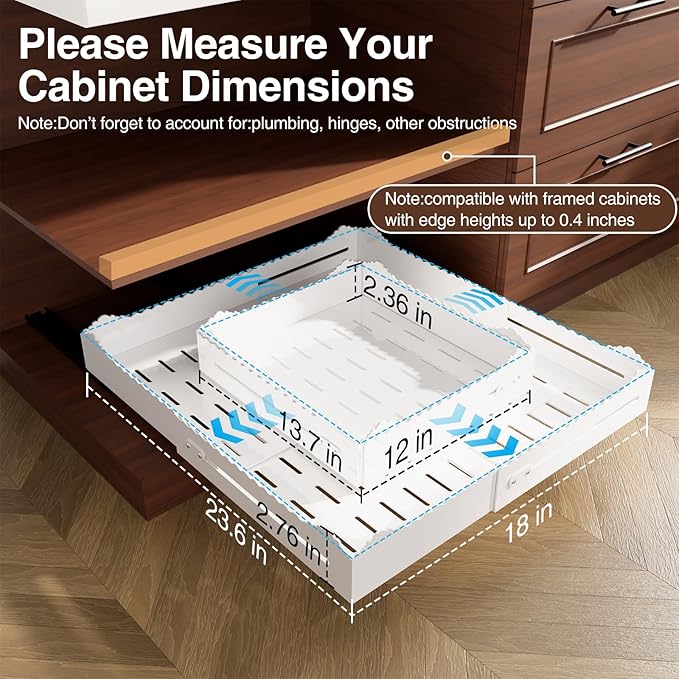 Pull Out Cabinet Organizer, Expandable Width (12"-18") and Depth (13.7"-23.6"),Pull Out Drawers for Cabinets, Slide Out Drawers for Kitchen Cabinets with Sturdy Metal Pull Out Shelves