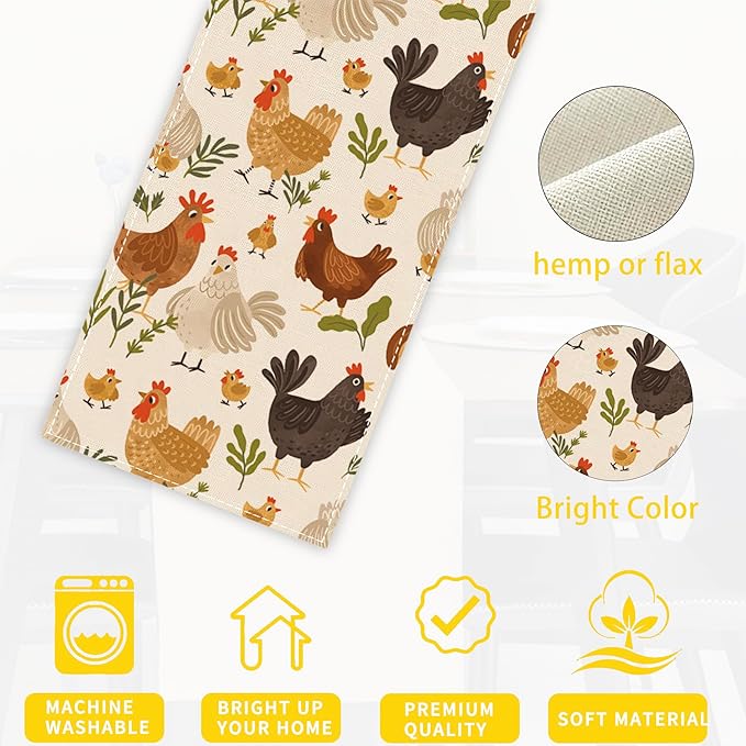 Cute Roosters Chickens Hen Table Runners 70 inches Long Table Runner Elegant Linen Dresser Scarfs Farmhouse Tablerunner for Wedding/Coffee/Dining Table/Party Home Decor