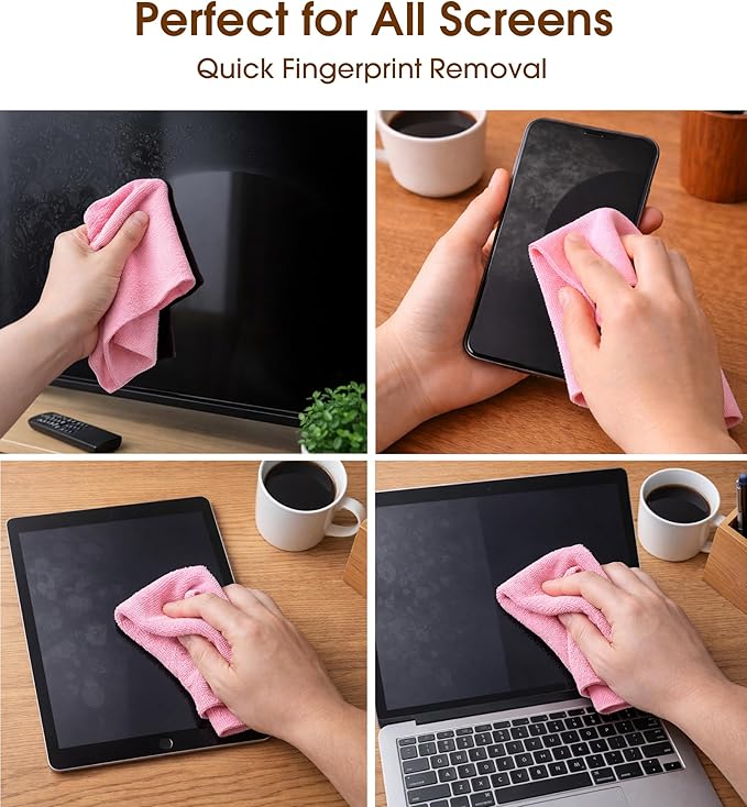 KitchLife Microfiber Cleaning Cloth Roll, 100 Pack - Tear-Away Microfiber Paper Towels, Lint-Free, Reusable, Washable for Kitchen, Car, Dishes, and Sensitive Surfaces (Pink)