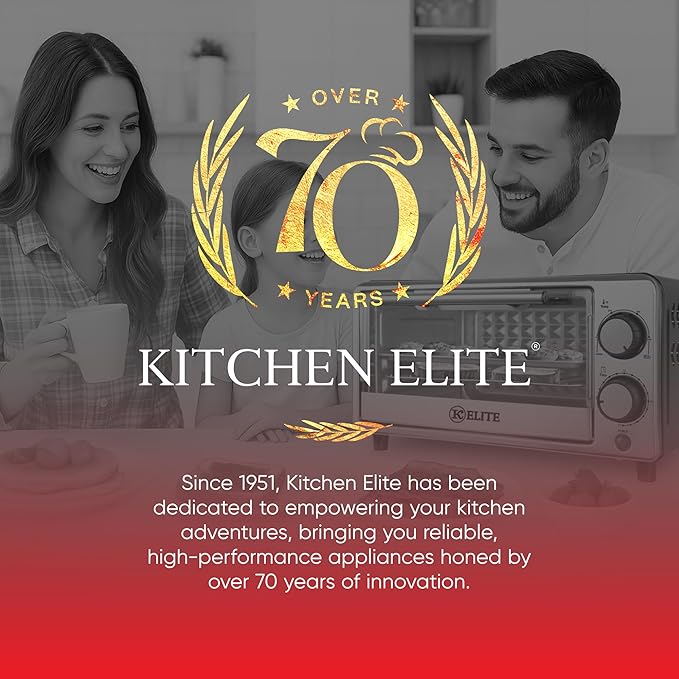 Kitchen Elite 4-Slice Toaster Oven, Compact Countertop Appliance with Bake Tray, Wire Rack, Adjustable Timer, and Temperature Control, Black