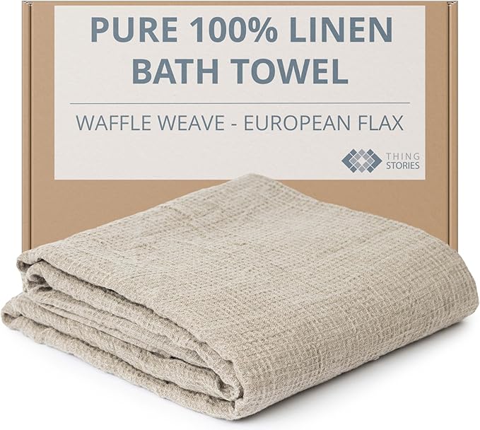 Pure 100% Linen Bath Towel - 30x60-inch Lightweight Travel Towel - Linen Beach Towel Waffle Weave Quick Dry Hair Towel - Thin Towels for Bathroom