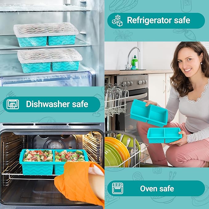 Aopigavi Silicone Freezer Tray with Lid – 2-Cup Soup Freezer Container Molds, Large Ice Cube Trays for Freezing Soup, Sauce & Broth, Meal Prep & Food Storage – Oven & Dishwasher Safe, 4-Pack 4 Color