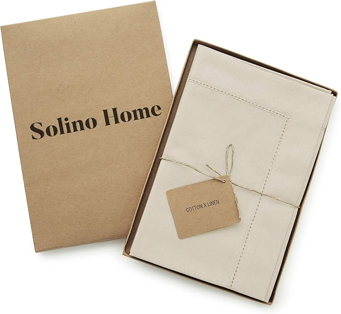 Solino Home Linen Cloth Napkins Set of 6 - Cotton Linen Hemstitch Dinner Napkins 20 x 20 Inch for Spring, Summer, Mothers Day - Handcrafted and Machine Washable