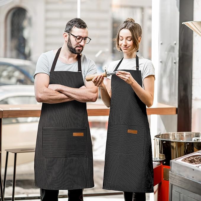 BeLuyi 2 Pack Adjustable Bib Apron with 2 Pockets Chef Cooking Kitchen Restaurant Aprons for Women Men