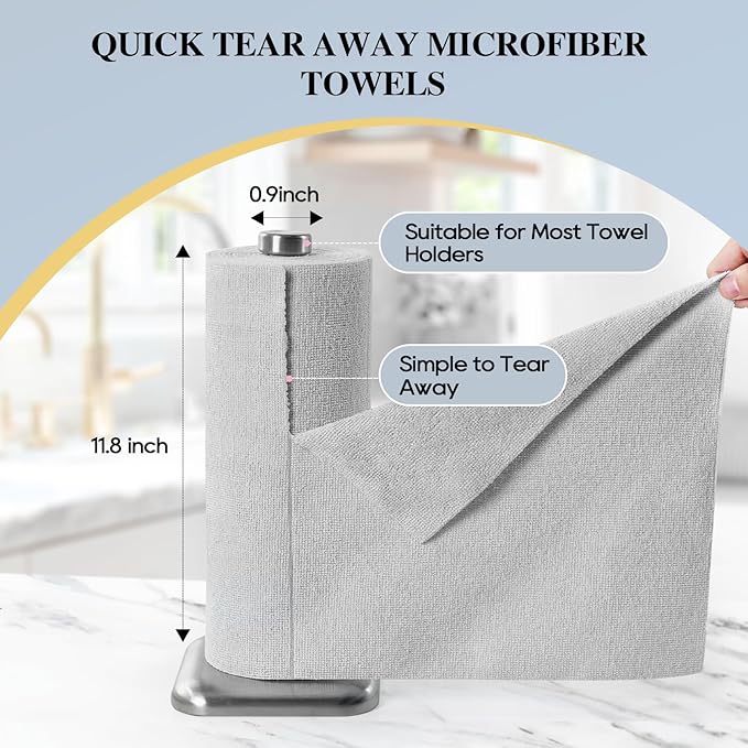 HONOVA Microfiber Cleaning Cloth Roll 90 Pack, Tear Away Microfiber Towels, 12" x 12", Reusable Paper Towels, All Purpose Paper Towels for Kitchen, Window, Car, Shop(Blue&Grey)