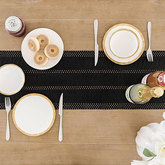 ZeeMart Macrame Style Boho Table Runner, Black Table Runners 36 Inches Long, Farmhouse Woven Home Decor, 12x36 Inch, Black