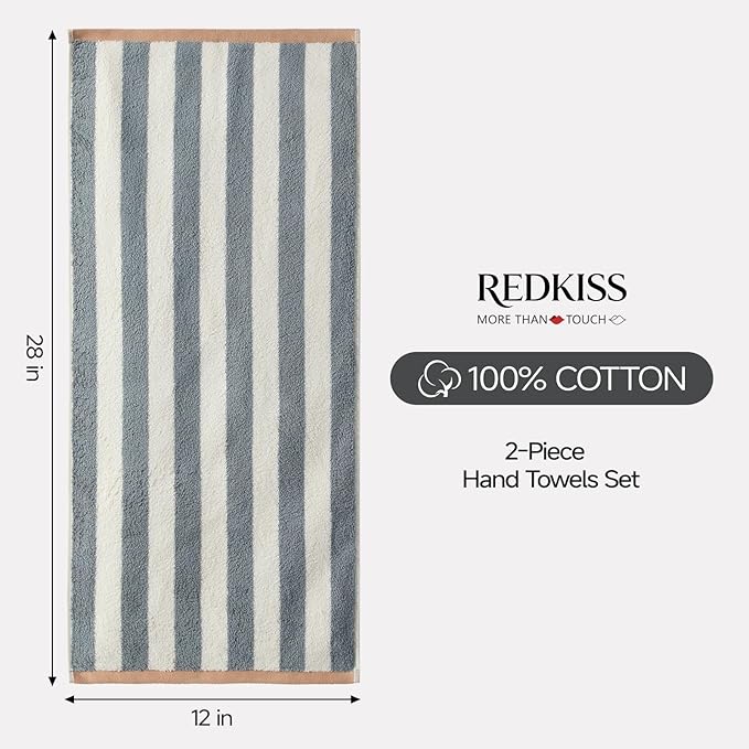 REDKISS 2-Pack Luxury Hand Towels for Bathroom, 28x12 Inches 100% Cotton Towels, Ultra Soft and Highly Absorbent Towels for Bathroom,Gym, Hotel,and Spa, Gray