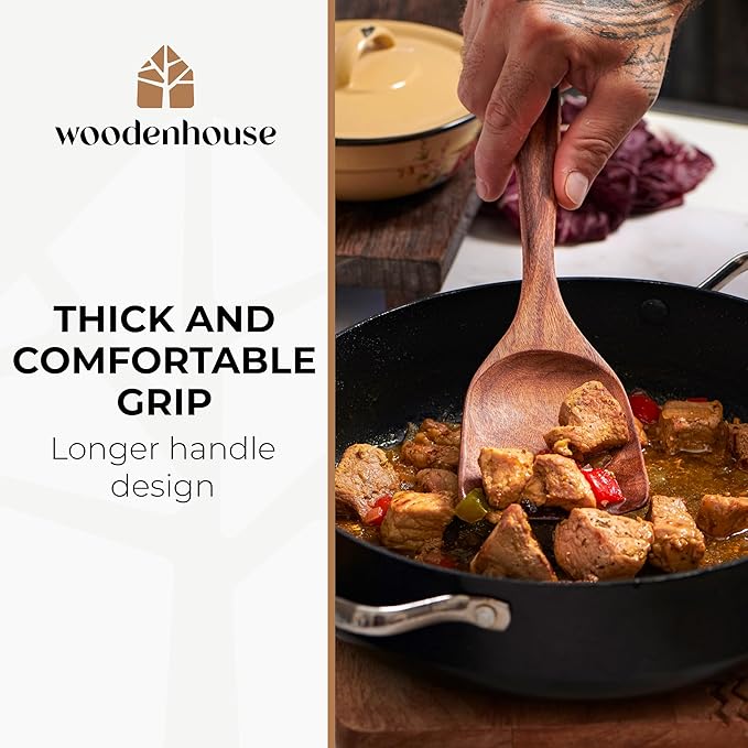Wooden Spoons for Cooking – 13 Pcs Premium Teak Wooden Utensil Set - Durable, Safe for Nonstick Cookware, Easy to Clean & Heat Resistant Kitchen Utensils Set Wood with Ergonomic Handles
