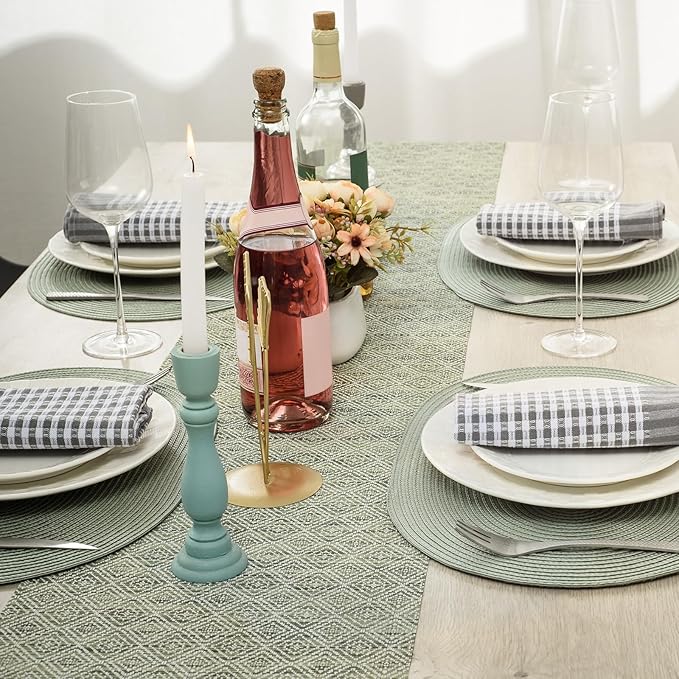 AHHFSMEI Placemats Set of 6 for Dining Table Washable Woven Non-Slip 18x12 inches Placemat Heat-Resistant Durable Table Mats for Dining Table Easy to Clean (Sage Green, 6)