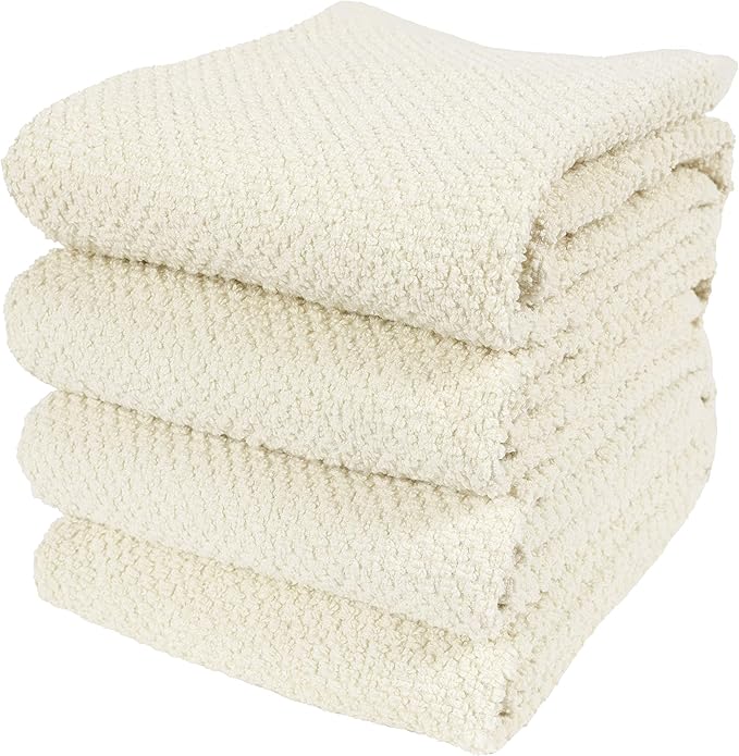 KAF Home Deluxe Popcorn Terry Kitchen Towels, Cotton Kitchen Dish Towels, Set of 4, Alabaster