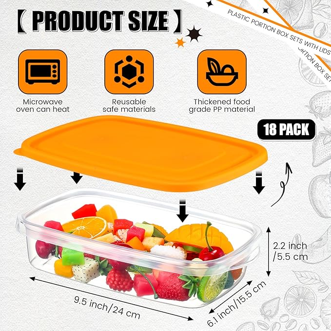 Qinyoung 18 Pcs 33 Oz/ 4 Cups Plastic Food Storage Containers with Lids Portion Box Sets with Cover Stackable Plastic Containers with Lids Microwave Freezer Dishwasher Safe (Orange)