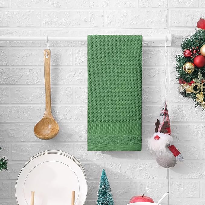 Homaxy 100% Cotton Waffle Weave Kitchen Towels, 13 x 28 Inches Super Absorbent and Machine Washable Dish Towels for Drying Dishes, 4-Packs, Grass Green