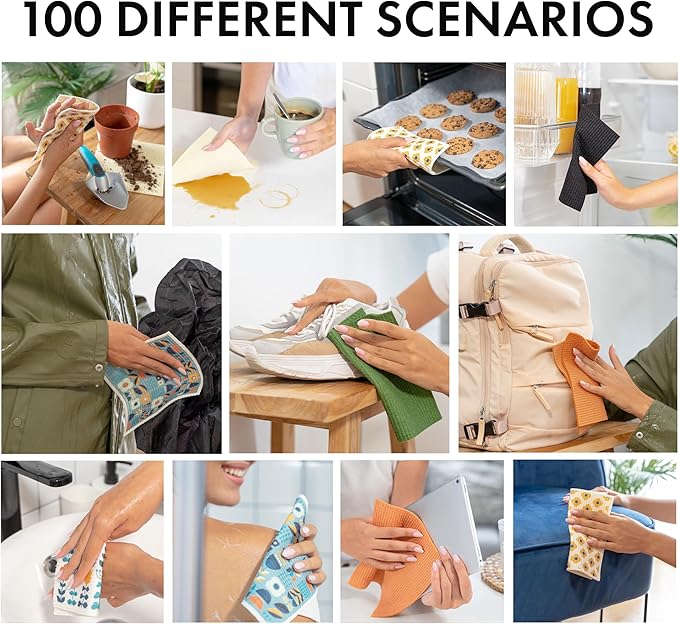 SUPERSCANDI 5 Pack Swedish Dishcloths for Kitchen - 100% Biodegradable & Compostable | Reusable Paper Towels Washable, Food-Safe & Without Plastic - Dish Rags Suitable for Any Surface | Leaves Colors